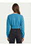 Women's Blue Elastic Waist Crop Sweatshirt Nj89 - 3