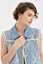 Women's Denim Fabric Lace Detailed Design Vest - 6