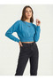 Women's Blue Elastic Waist Crop Sweatshirt Nj89 - 2