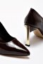 Women's Bitter Brown Patent Leather Gold Heel Pointed Toe Thin Heel Stiletto - 4