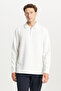 Standard Fit Regular Cut Polo Collar Jacquard Stretchy Long Sleeve Ecru Long Sleeve T-Shirt - 3