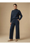 Women's Indigo High-Neck Knitwear Top and Bottom Set Nj83 - 3