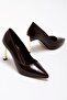 Women's Bitter Brown Patent Leather Gold Heel Pointed Toe Thin Heel Stiletto - 2