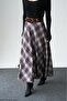 Women's Plaid Pattern Belted Flounce Long Skirt - 3