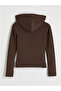 Brown Hooded Finger-Looped Soft Touch Women's Zippered Sweatshirt - 2