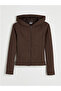 Brown Hooded Finger-Looped Soft Touch Women's Zippered Sweatshirt
