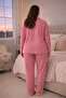 Plus Size Long Sleeve Women's Pajama Set – Soft Textured Stretch Fabric with Buttons for a Comfortable Fit - 4