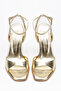 Gold Patent Leather Ankle-Tie Single Strap Women's Sandals with Heels - 3