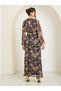 Women Black Printed Embroidered Golden Lace Kaftan - 4