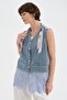 Women's Denim Fabric Collar Vest with Scarf and Lace Detail on the Back - 2