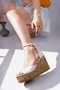 Fi̇ona Model Genuine Leather White Open Toe Closed Back Platform Sandals with Ankle Buckle and Wedge Heel - 3
