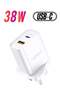 38W PD QC3.0 USB Wall Charger – UK 3 Pin Plug Type-C Fast Charging Adapter for iPhone 16 & More