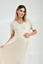 Cream Lace Embroidered Maternity & Postpartum Robe Nightgown Set - Nursing-Friendly 2-Piece Set - 8