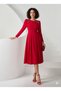 Women's Black Shoulder Pearl-Detail Pleated Long Sleeve Midi Dress"