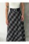 Women's Long Flared Plaid Skirt with Belt – Modern Take on Timeless Elegance - 6