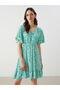 Double-breasted Collar Floral Dress - 2