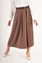 Modal Pile Detailed Belted Brown Skirt - 2