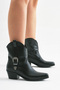 Women's black leather thermo sole buckled pointed toe western cowboy boots - 3