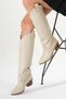 Women's Beige Leather Thermo Sole Embroidered Western Cowboy Boots