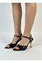 Women's Black Patent Leather Open Toe Gold Heeled Shoes - 5