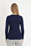 Women's Navy Blue Long Sleeve Crew Neck Basic Body Slim Fit Lycra Flexible Viscose Daily Blouse - 4