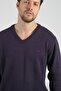 Eggplant V-Neck Men's Long Sleeve 100% Lamb Wool Knitwear Sweater - 2