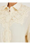 Women Cream Lace Trim Shirt - 4