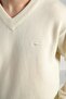 Ecru V-Neck Men's Long Sleeve 100% Lamb Wool Knitwear Sweater - 2