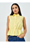 Yellow Sleeveless Peplum Cotton Shirt - 3