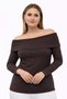 Plus Size Madonna Collar Lycra Ribbed Blouse-Brown
