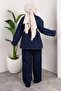Collar Detailed Denim Suit Dark Blue - 6