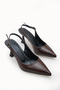 Alya Alba Women's Pointed Toe Open Back Thin Heeled Shoes 0012720 Brown Patent Leather