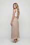 Women's Beige Summer Skirt with Elastic Waist and Belt, Layered Detail - 4
