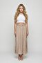 Women's Beige Summer Skirt with Elastic Waist and Belt, Layered Detail