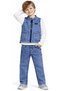 Boy's Zipper Closure Denim Vest Pants Long Sleeve Badge Blue Color Triple Denim Set - 4