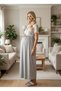 New Season Gray Elegant Lace Detailed Summer Special Design Buttoned Short Sleeve Maternity Nightgown - 3