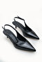Phoebe Lia Women's Pointed Toe Open Back Thin Heeled Shoes 0012200 Black Patent Leather - 4