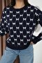 Round Crew Neck Bow Tie Bowknot Argyle Jacquard Long Sleeve Standard Fit Knitwear Sweater - 7