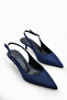 Phoebe Lia Women's Pointed Toe Open Back Thin Heeled Shoes 0012200 Matte Navy Blue - 4