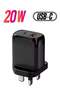 Fast Wall Charger with Dual Ports (PD + USB) for Quick Charging, 20W Power, Model BC202, Bra