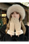 2Pcs Women Winter Warm Plush Fur Gloves and Hat Set Touchscreen Compatible Windproof
