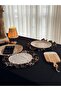 4-Piece Natural X Leopard Linen Round Ruffle Detailed American Service Plate / Soup Plate - 3