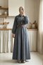 Long Denim Dress with Rubberized Sleeves and Buttons - Smoked - Smoked - 2
