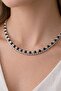 Black Bead Detailed Silver Tone Handmade Choker Necklace - 2