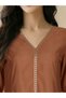 Orange V-Neck Zari Embroidered A-Line Kurta with Pants and Dupatta Set - 4