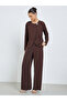 Brown Asymmetric Top and Wide Leg Trousers Co-Ords