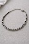 Black Bead Detailed Silver Tone Handmade Choker Necklace - 3