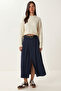 Belted Slit Midi Woven Skirt Lby0046 Dark Blue - 2