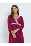 Women Magenta Embroidery Lace A-Line Midi Dress - 2