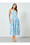 Floral Printed Halter Neck Sleeveless Midi Dress - 3